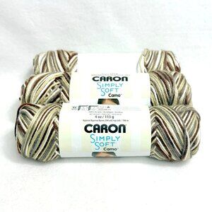 Rare Caron Simply Soft Camo Yarn - Woodland Camouflage - 3 New Skeins